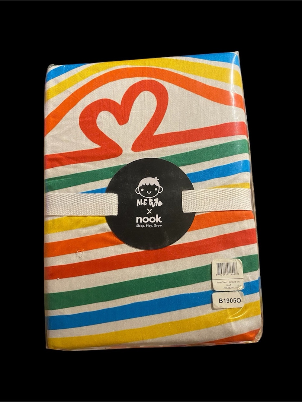 Nook Rainbow Stripe Crib Sheet with Red Heart Accent